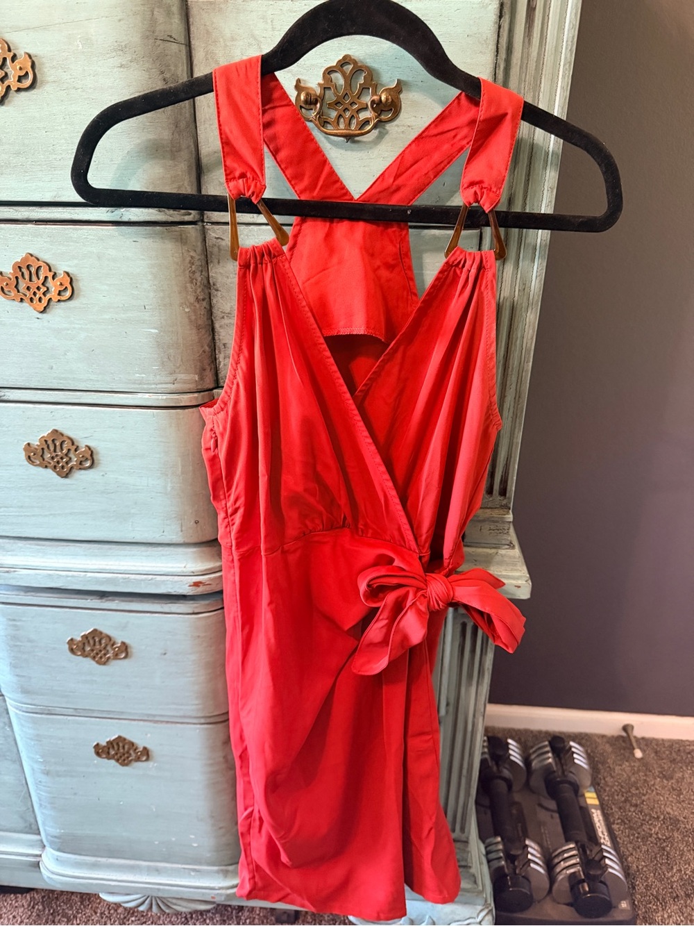 SHEIN Rust Color Sleeveless Wrap Mini Dress with Ring Strap Detail